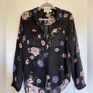 Cloth and Stone Sheer black blouse with flowers from Anthropologie